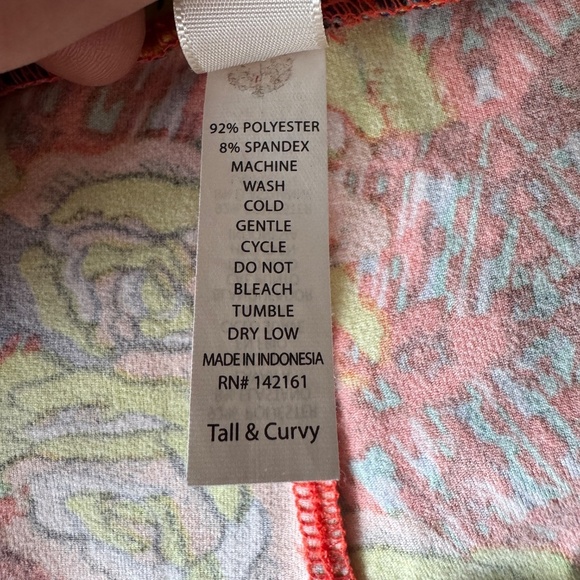 LulaRoe Women's Bright Abstract Flower Print Leggings Orange Tall & Curvy Lounge - Picture 6 of 12